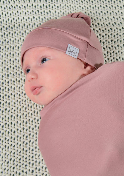 Newborn mutsje - top knot - Dusty Pink ROZE