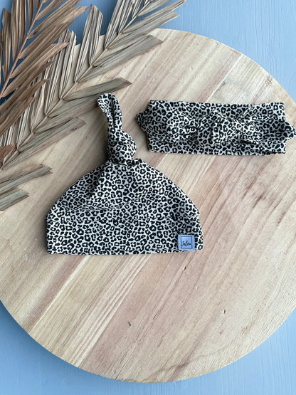 Neugeborenenmütze – Haarknoten – Sandy Leopard